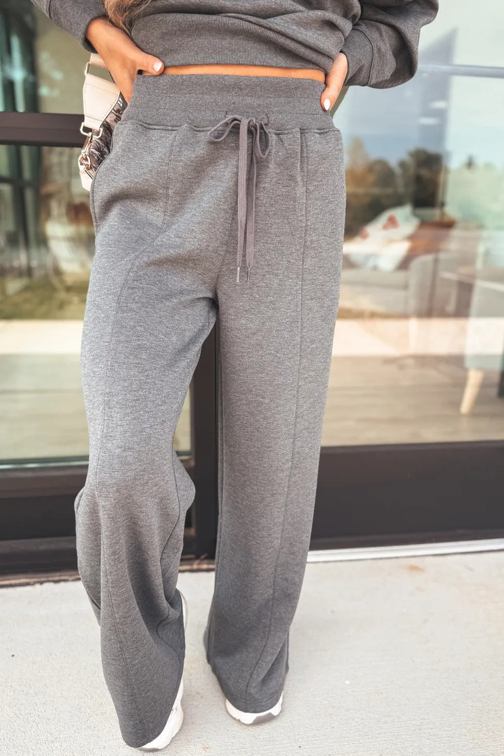 Bristol Black Collared V Neck Pullover Sweatshirt Sweatpants Set