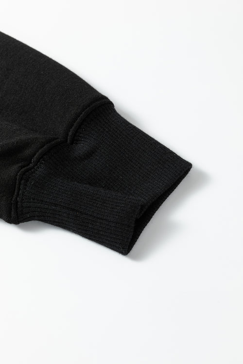 Bristol Black Collared V Neck Pullover Sweatshirt Sweatpants Set