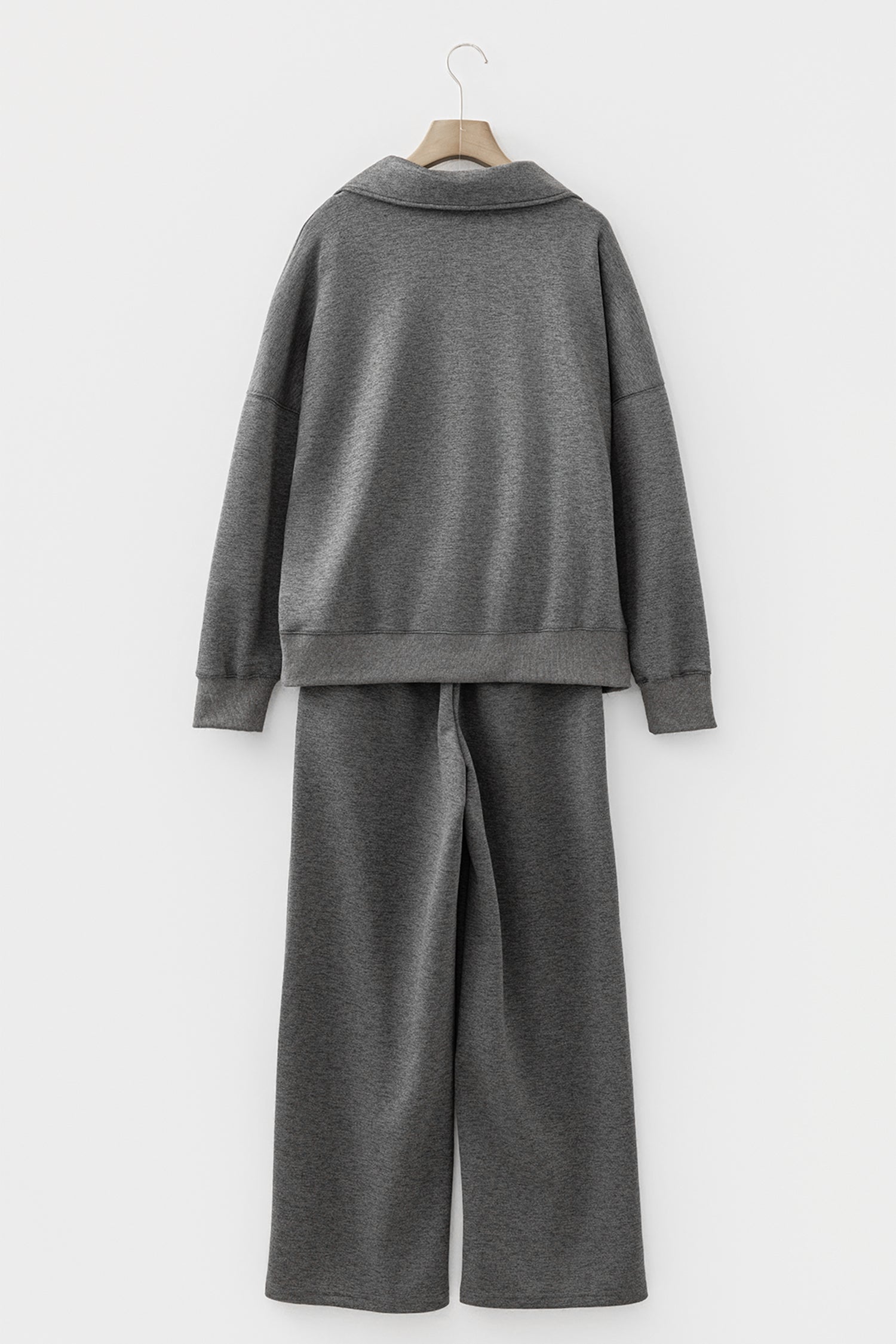 Bristol Black Collared V Neck Pullover Sweatshirt Sweatpants Set